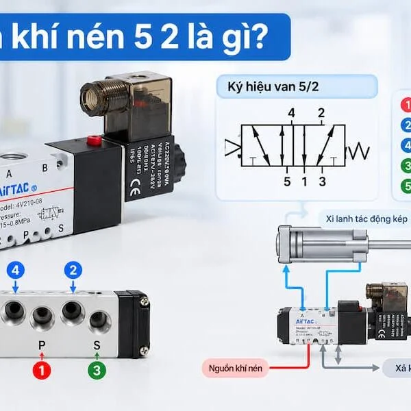 Van khí nén 5/2 là gì? Cấu tạo, nguyên lý hoạt động và ứng dụng