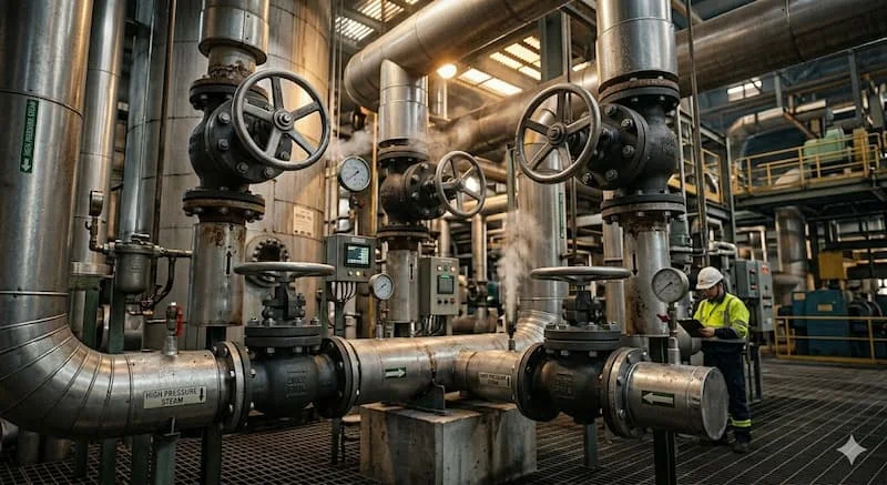 Ảnh valve trong hệ thống hơi nóng công nghiệp