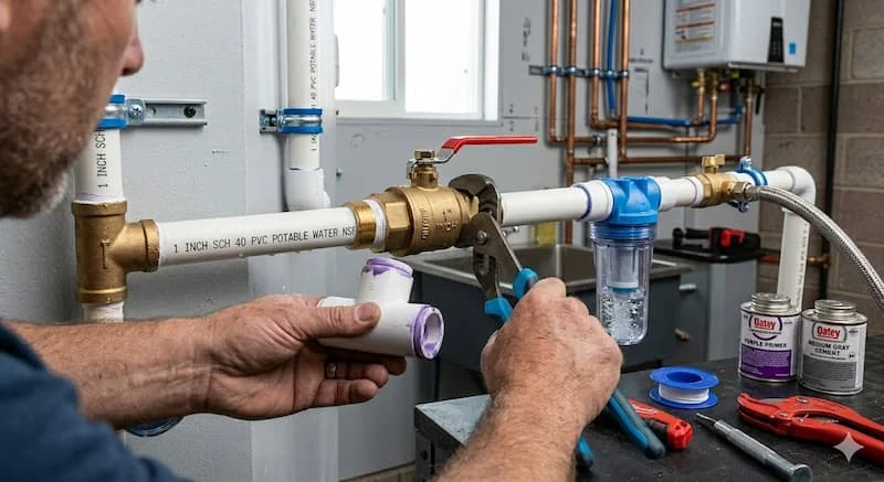 Người đang tự lắp van nước DIY