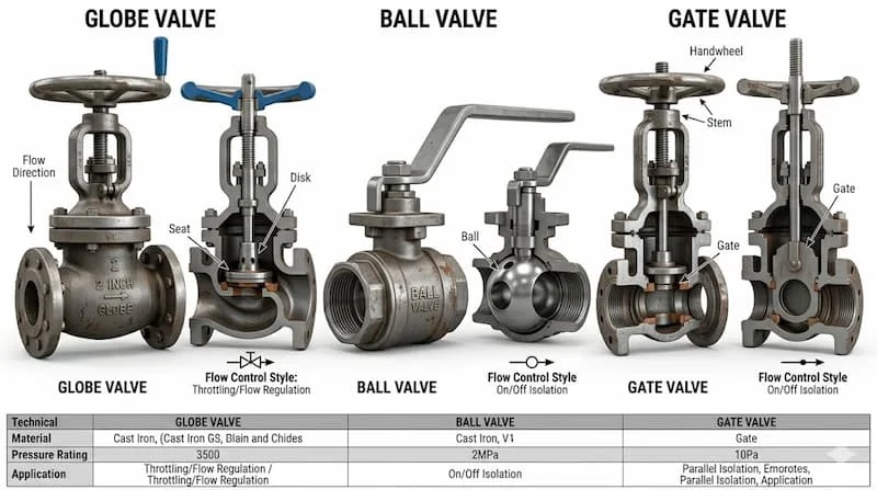 So sánh Globe Valve với Ball Valve và Gate Valve