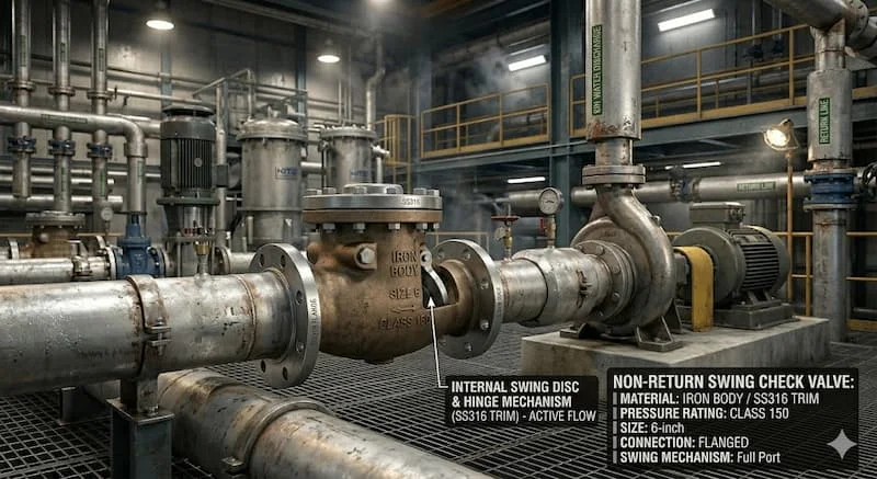 Swing check valve trong hệ thống bơm công nghiệp