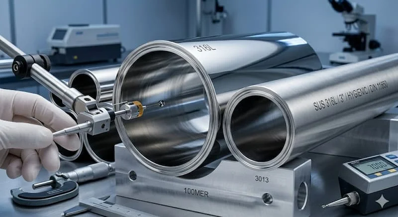 Cận cảnh bề mặt ống inox vi sinh đạt chuẩn vệ sinh