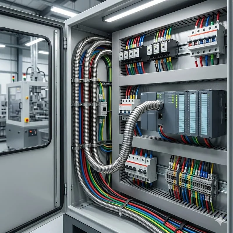 Ảnh ứng dụng bảo vệ dây điện trong tủ điều khiển công nghiệp
