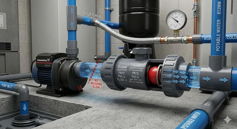 Van 1 chiều PVC lắp trên hệ thống thực tế