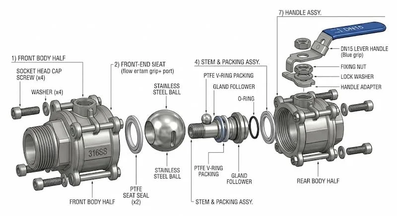 Ảnh cấu tạo van bi DN15