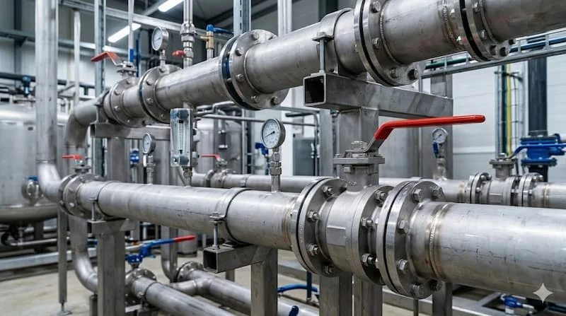 Van bi tay gạt mặt bích lắp đặt trong hệ thống công nghiệp