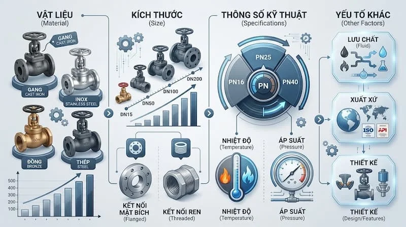 Minh họa so sánh các yếu tố ảnh hưởng đến báo giá van chặn