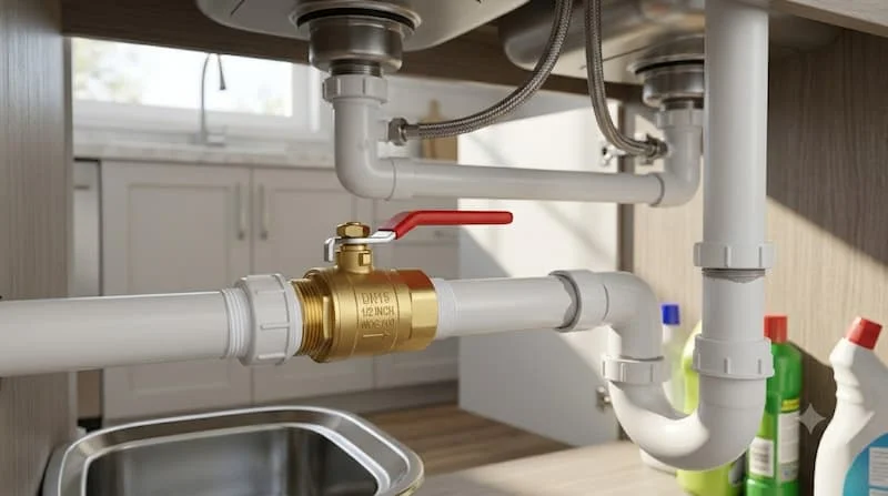 Ảnh khóa nước 1/2 lắp đặt thực tế trong gia đình