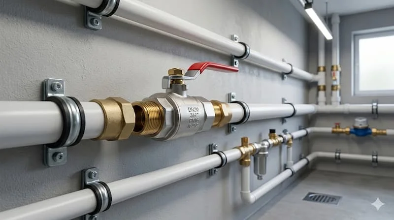 Ảnh khóa nước ren 21 lắp đặt thực tế trong hệ thống cấp nước