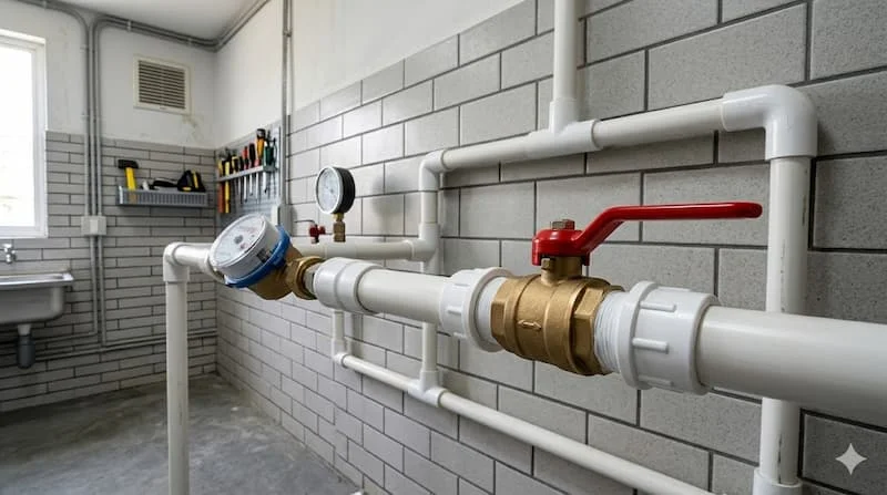Khóa nước ren ngoài lắp đặt thực tế trên hệ thống đường ốn