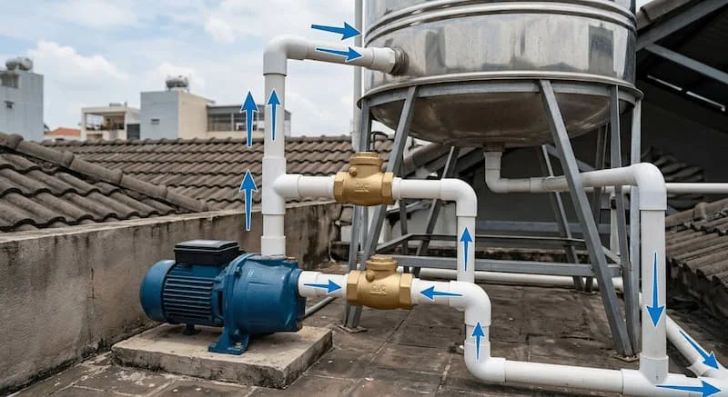 Tổng quan hệ thống lắp van 1 chiều cho bồn nước