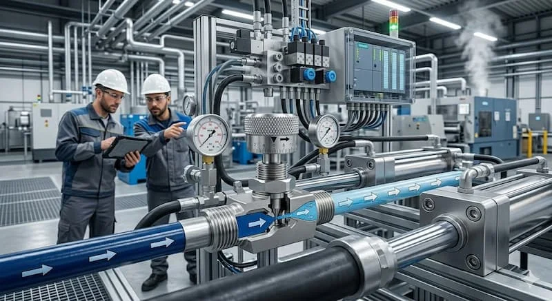 Ảnh ứng dụng van tiết lưu trong hệ thống thủy lực và khí nén