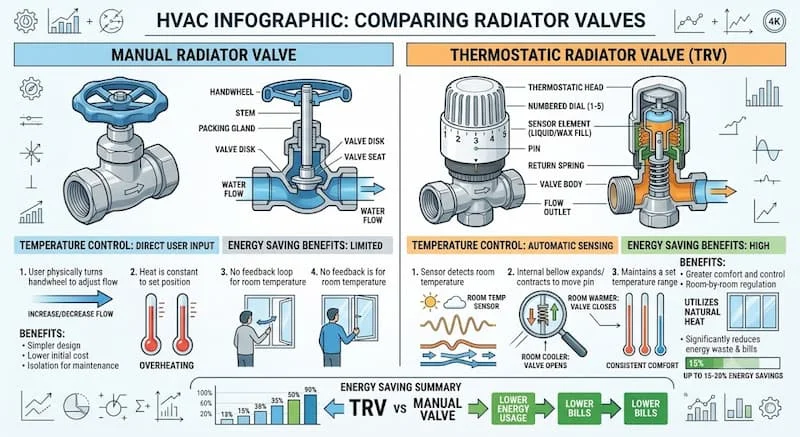 So sánh Manual Radiator Valve và Thermostatic Radiator Valve