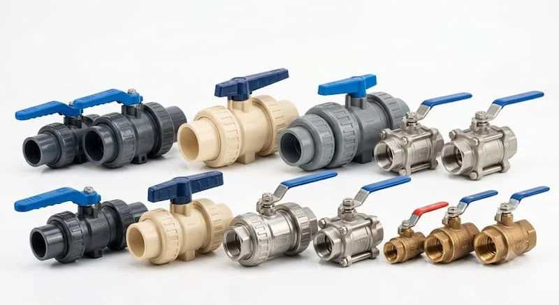 Nhiều loại Van bi rắc co theo vật liệu và kích cỡ