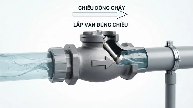 Ảnh minh họa chiều lắp van một chiều