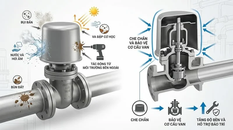 Minh họa chức năng bảo vệ của nắp chụp valve