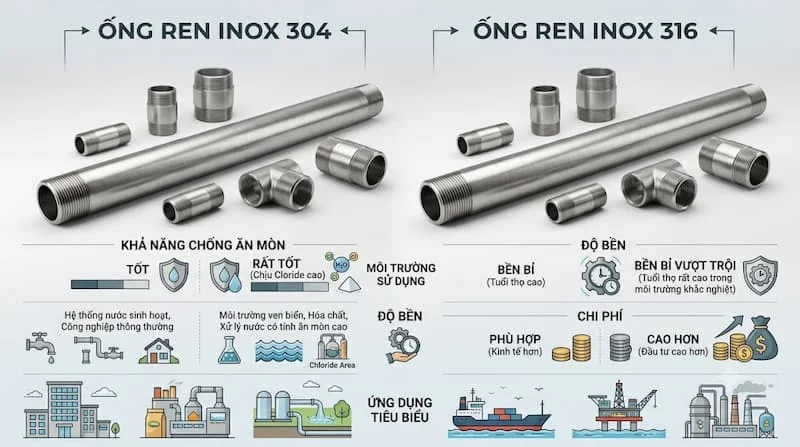 So sánh ống inox 304 và ống inox 316