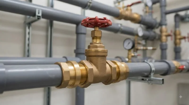 Ảnh van đồng DN50 đang được lắp trên đường ống