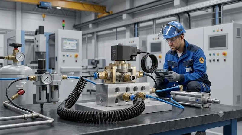 Ảnh van được lắp trong hệ thống khí nén thực tế