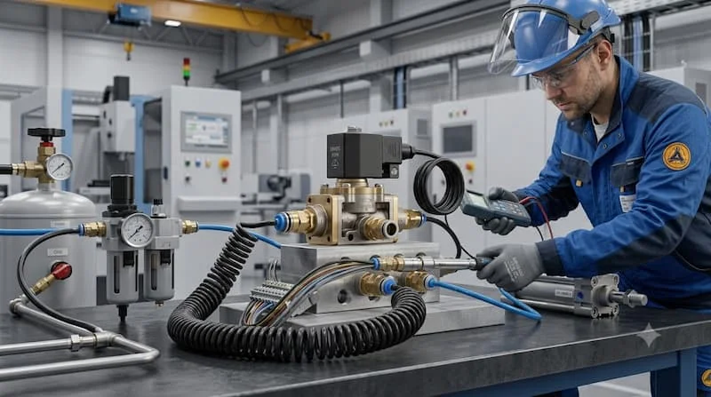Ảnh kỹ thuật viên kiểm tra và lắp đặt van