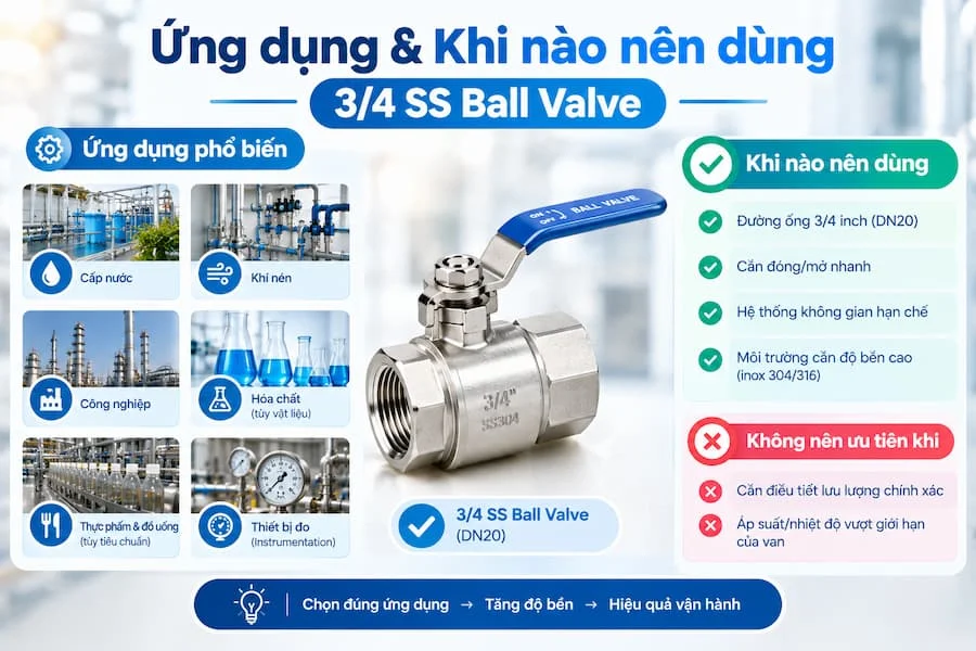 Ứng dụng thực tế của 3/4 ss ball valve