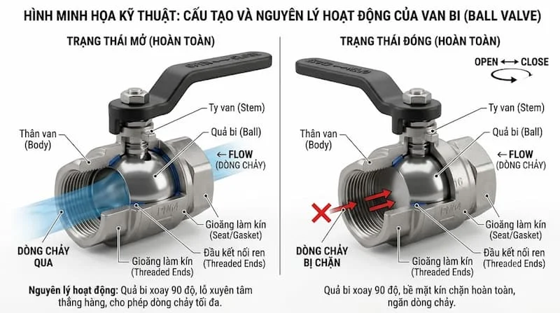 Cấu tạo và nguyên lý Van bi