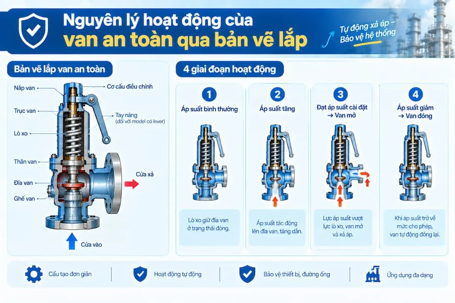 Nguyên lý hoạt động của van an toàn qua bản vẽ lắp