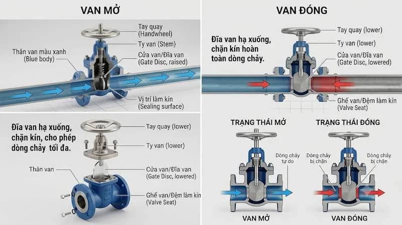 Nguyên lý hoạt động van cổng inox màu xanh