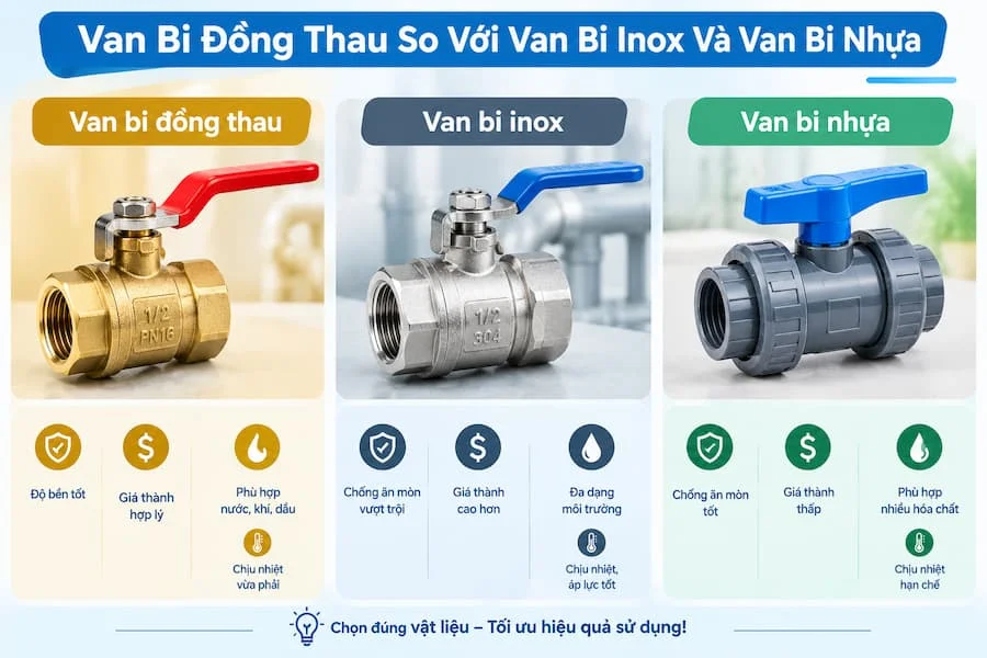 So sánh van bi đồng thau và các loại van khác