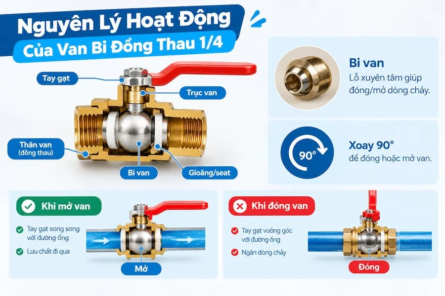 Nguyên lý hoạt động của van bi đồng thau