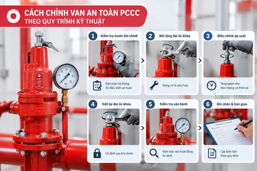 Cách chỉnh van an toàn PCCC theo quy trình kỹ thuật