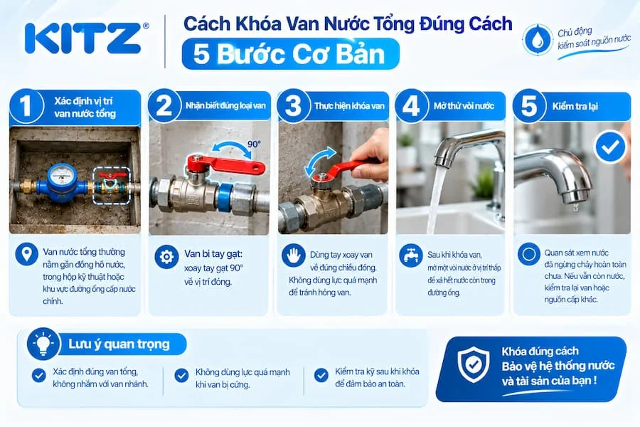 5 cách khoá van nước tổng