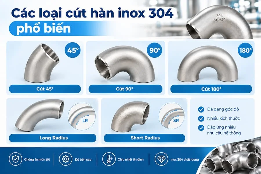 Các loại cút hàn inox phổ biến trên thị trường