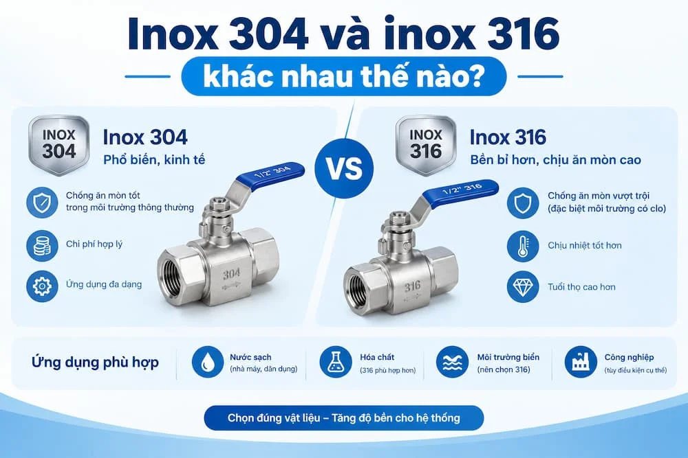 So sánh van kim inox 304 và inox 316