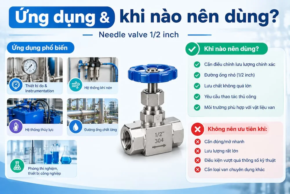Ứng dụng thực tế của needle valve 1/2 inch