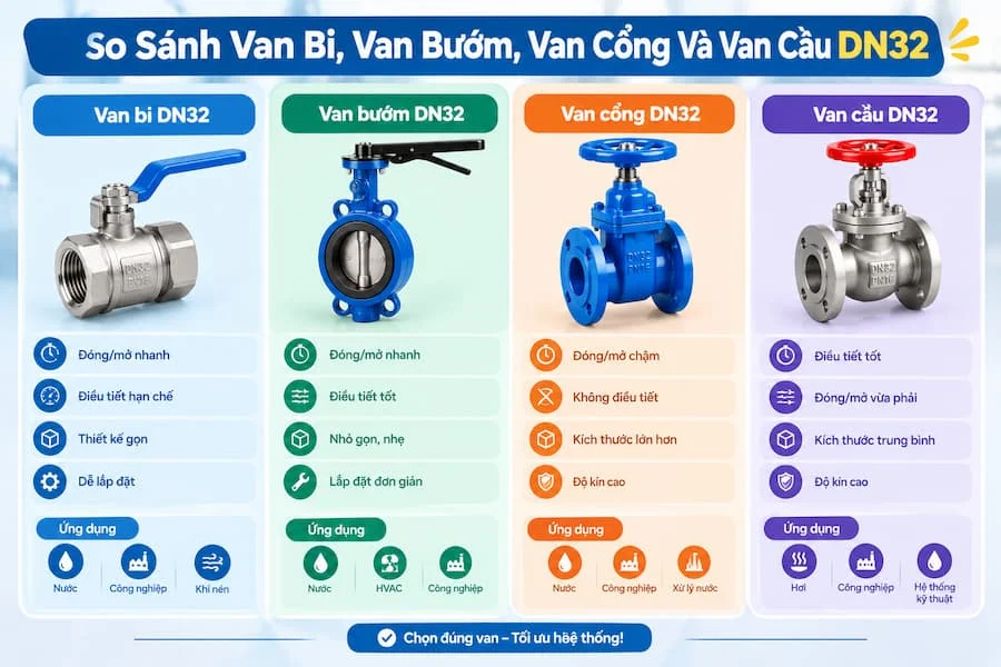 So sánh các loại van nước dn32 phổ biến