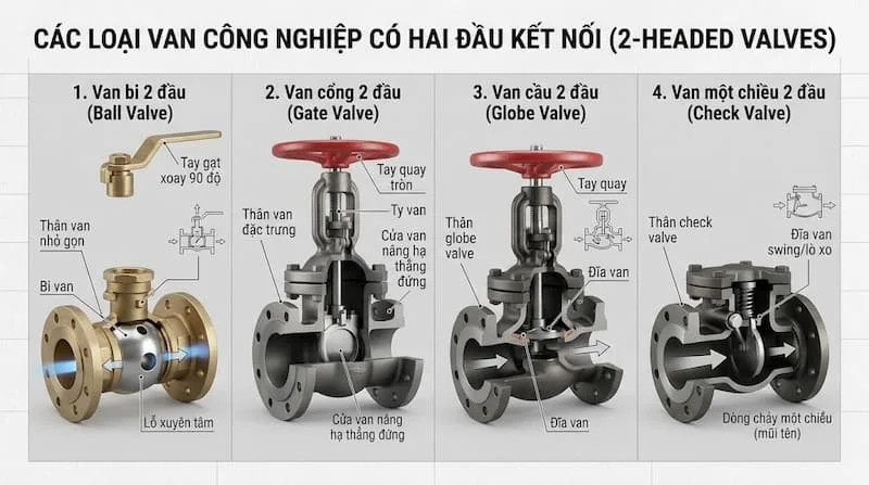 Các loại van có 2 đầu kết nối