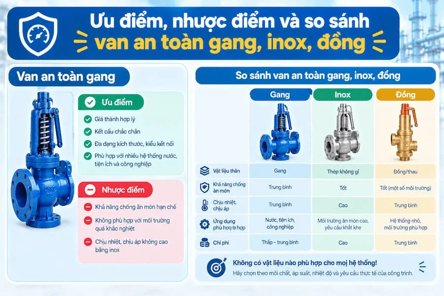 Ưu điểm, nhược điểm và so sánh với van inox, van đồng