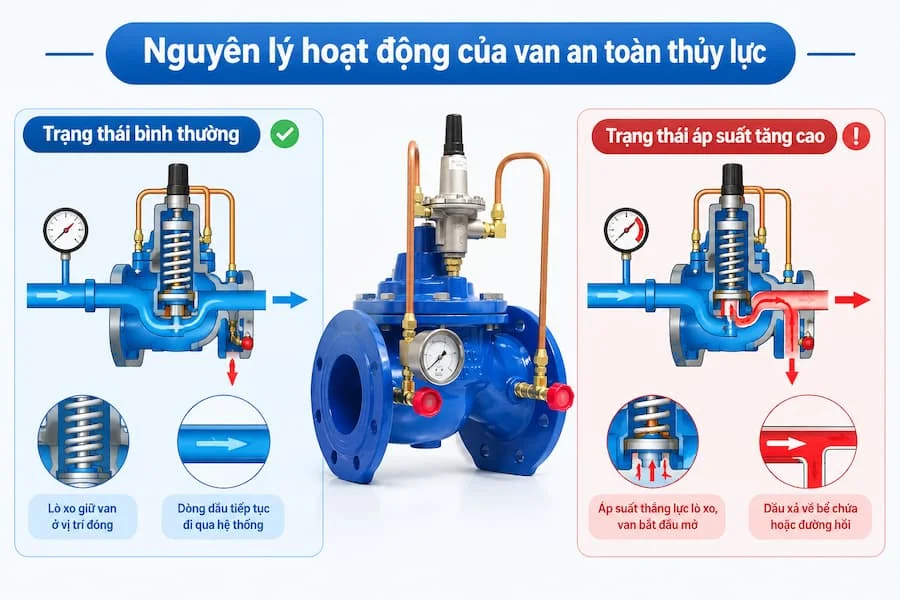 Nguyên lý hoạt động của van an toàn thủy lực