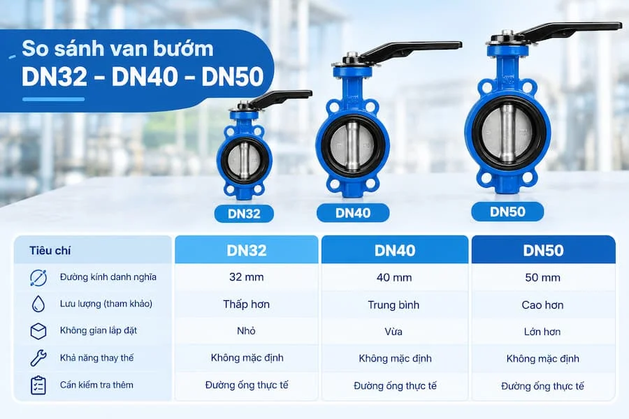 So sánh các loại van DN32, DN40, DN50