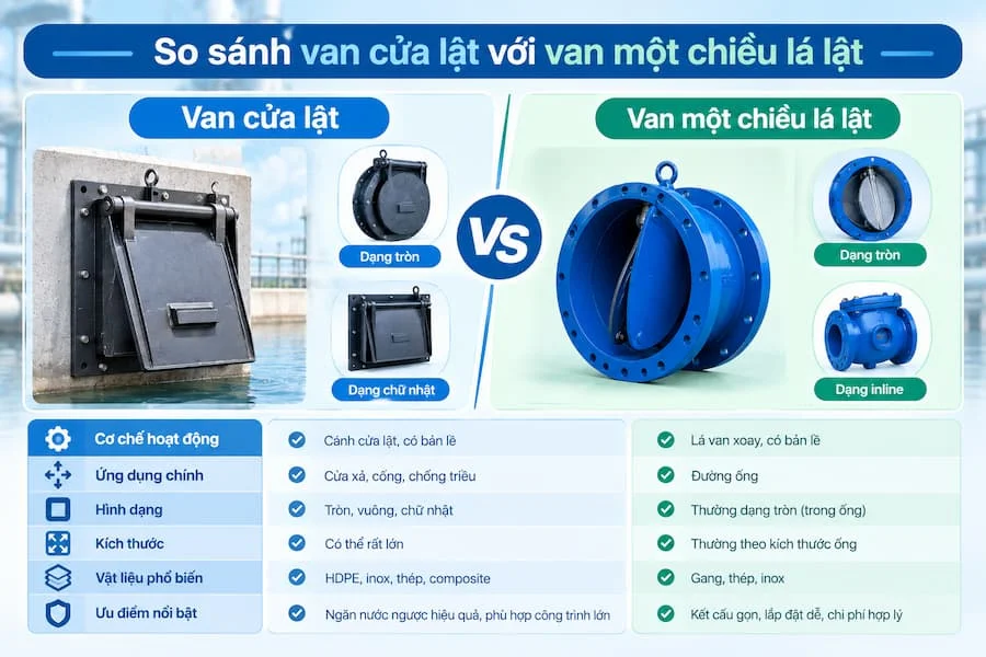 So sánh van nước cửa lật và van một chiều lá lật