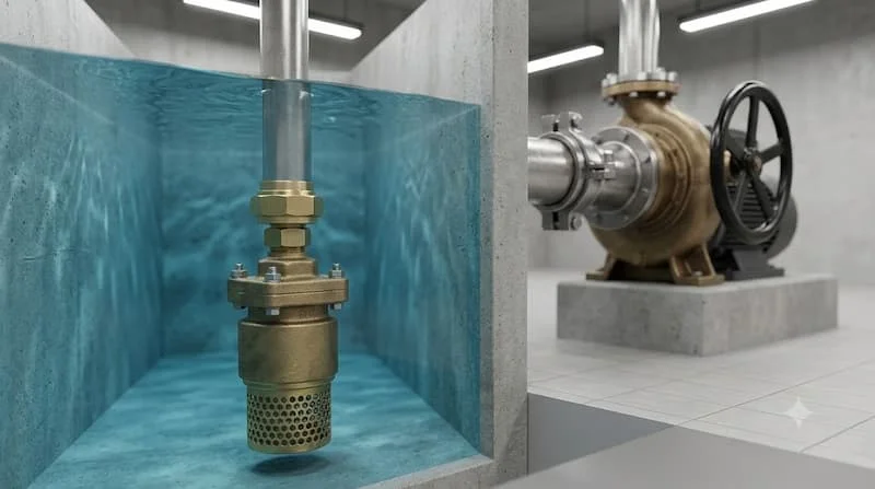 Valve hút lắp ở đầu đường ống