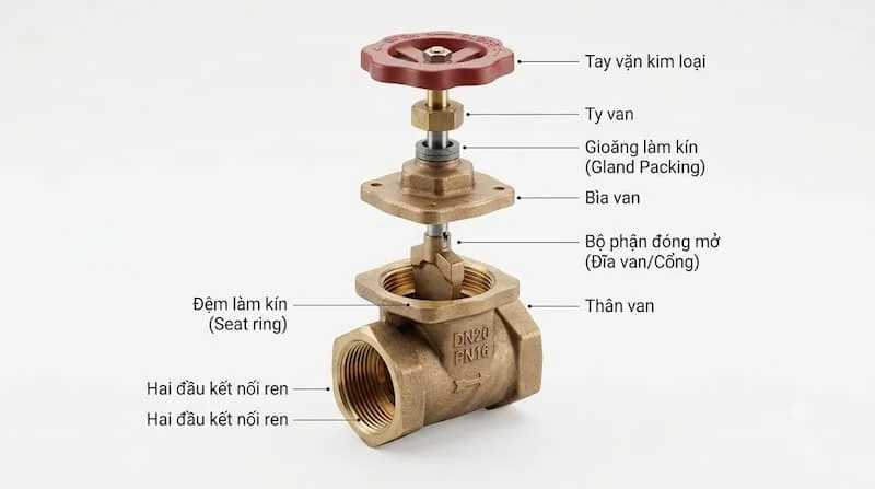 Cấu tạo van khóa đồng