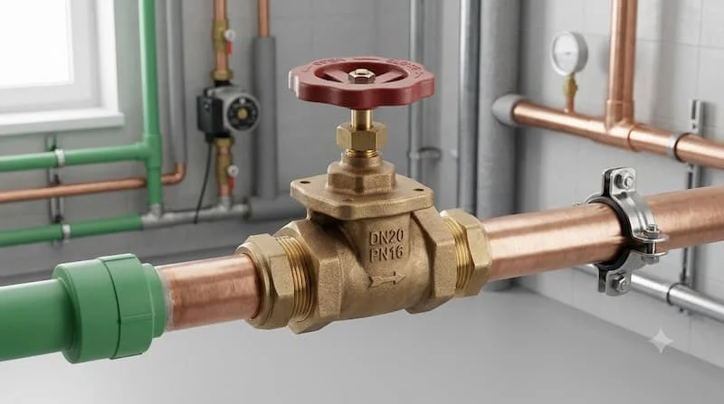 Van khóa đồng lắp trên đường ống