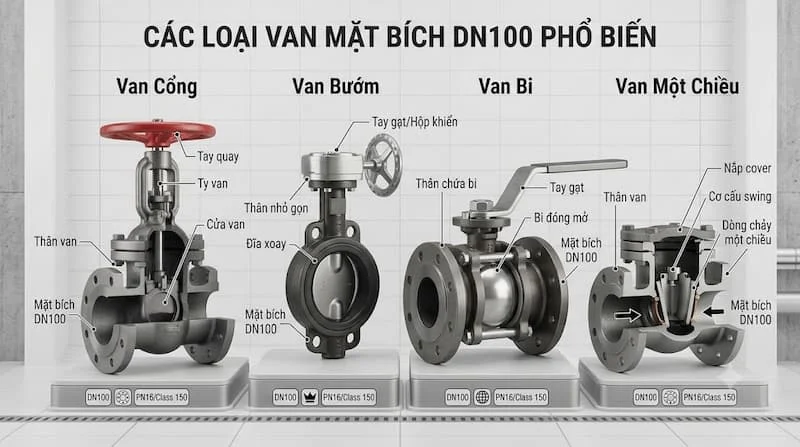 So sánh các loại van mặt bích DN100