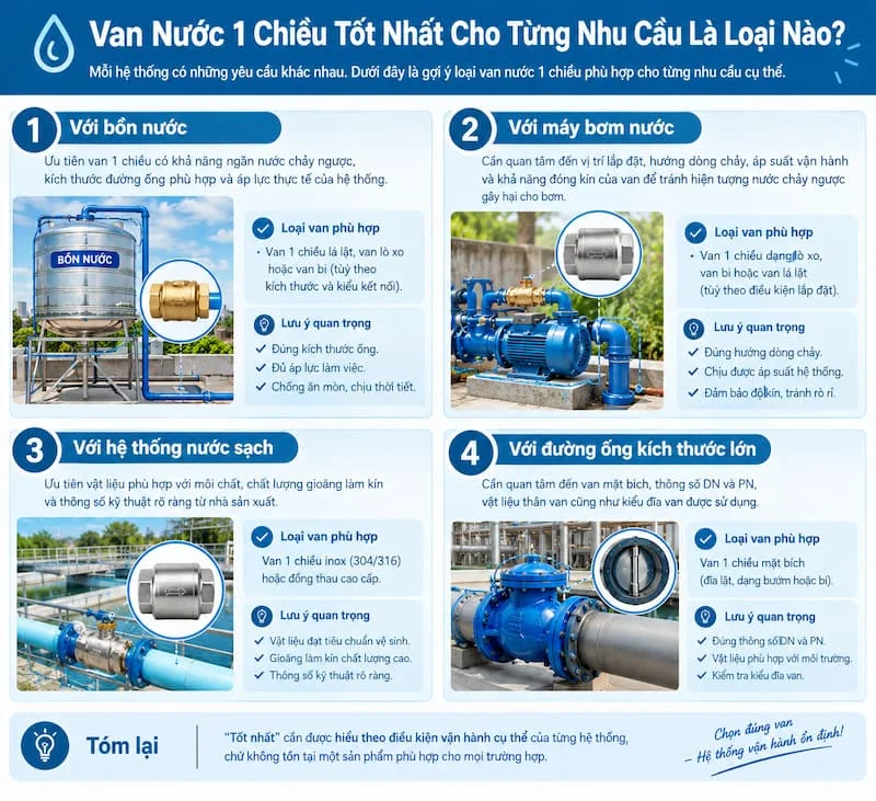 Ứng dụng của van nước một chiều