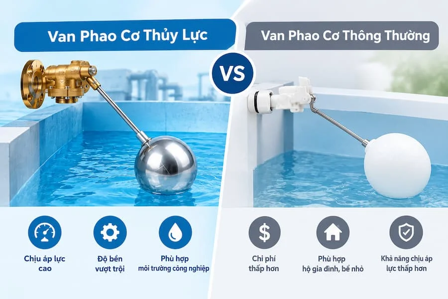 So sánh Van phao cơ thủy lực và Van phao thông thường