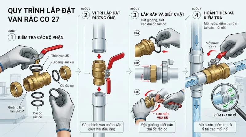 Hướng dẫn lắp đặt van rắc co 27