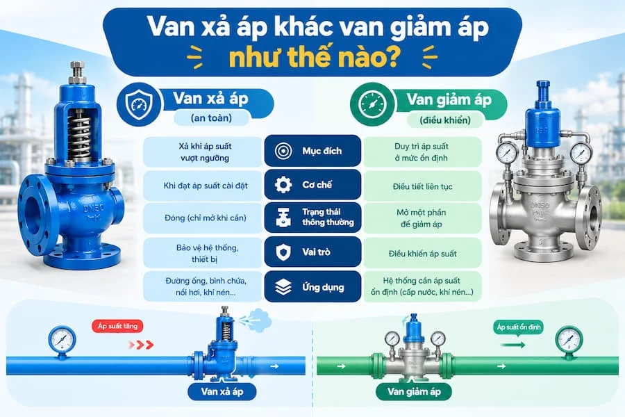 So sánh van giảm áp và van xả áp