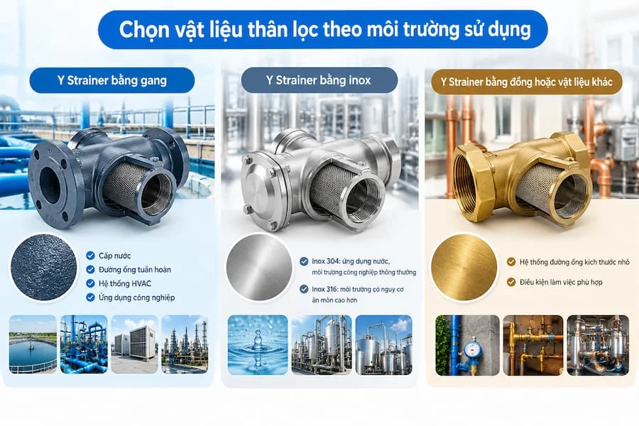 Chọn vật liệu thân lọc theo môi trường sử dụng